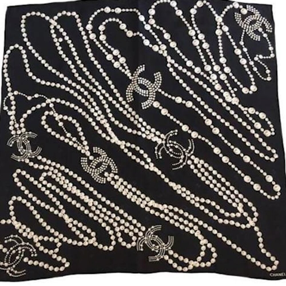 Chanel Silk Scarf with Pearl Print, New, Never Worn